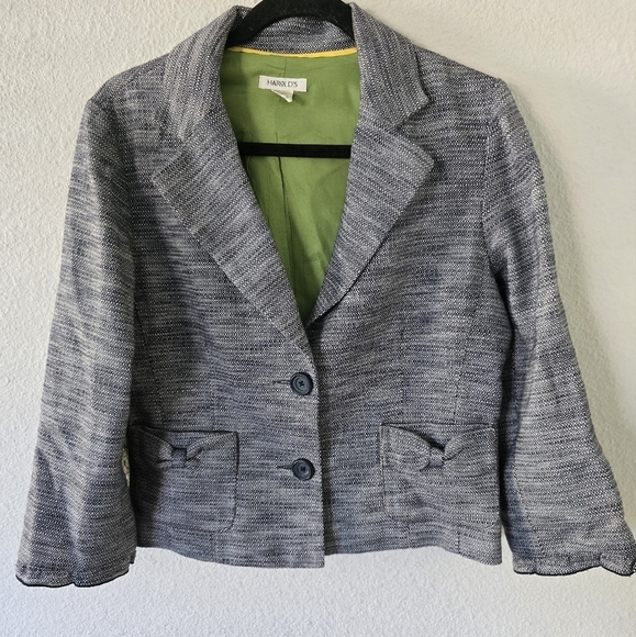 Harold's Jacket Women Sz 10 Gray Two Button Pockets Bow Career Quiet Luxury - Picture 2 of 13